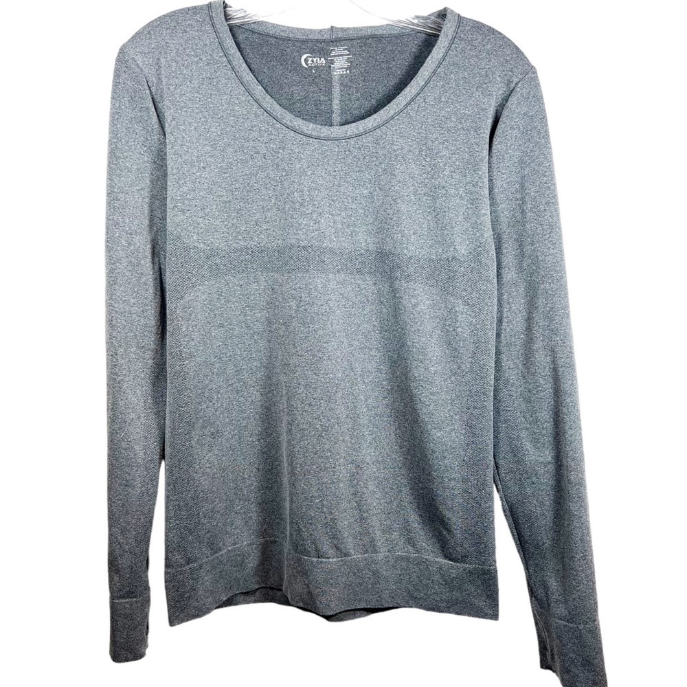 Zyia women’s seamless long sleeve top size L Thumbholes crewneck heather gray